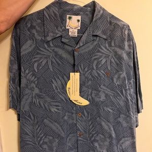 Banana Cabana Silk Button-down Shirt Blue Hawaiian Print Size XL